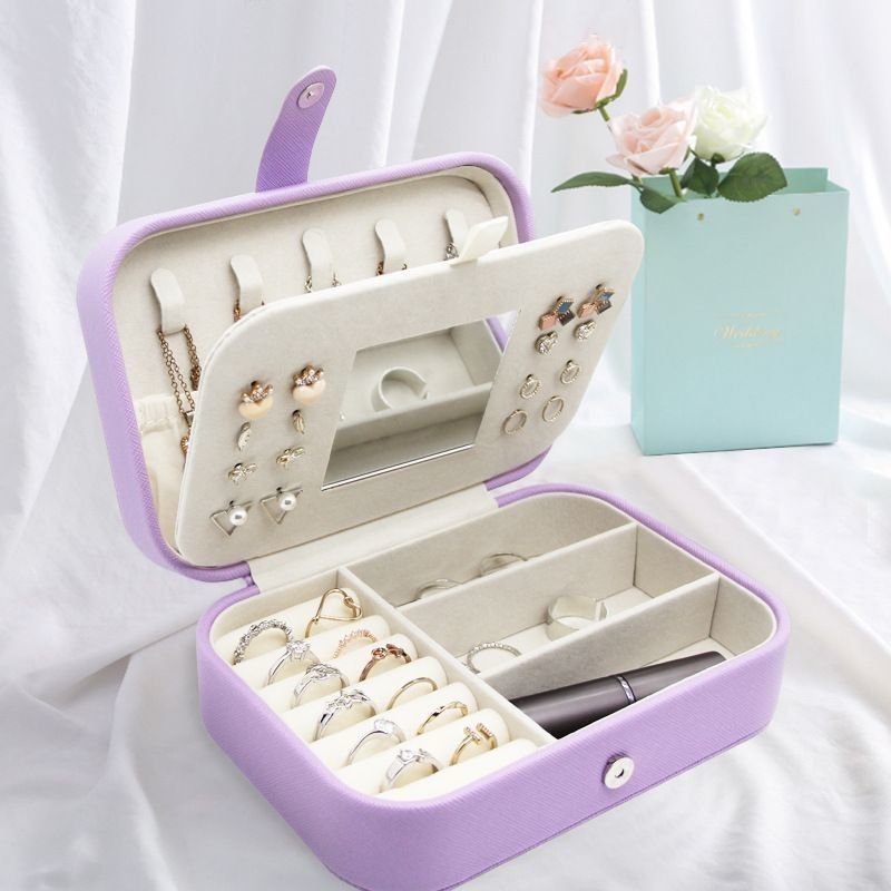 Carcasa portátil de joyas de viaje mini cuadrada Anillos, pendientes, collares, boxes de regalo para bodas