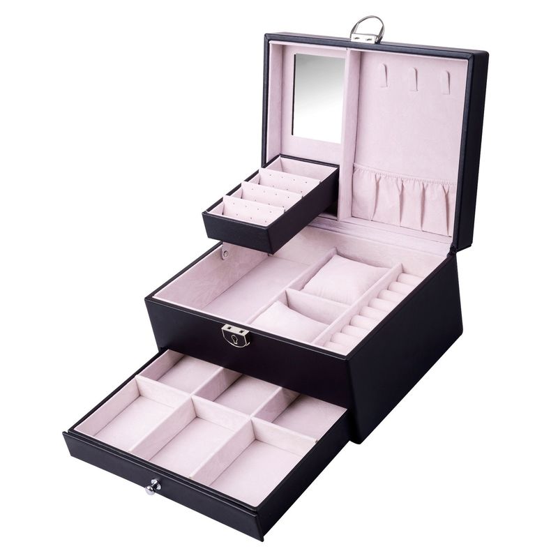 Medium Open Way Clamshell PU Juegos de pieles de joyería/anillo/anillo/collar/brazalete/caja de almacenamiento de relojes para joyería de lujo