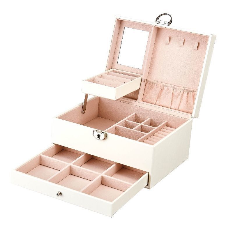 Medium Open Way Clamshell PU Juegos de pieles de joyería/anillo/anillo/collar/brazalete/caja de almacenamiento de relojes para joyería de lujo