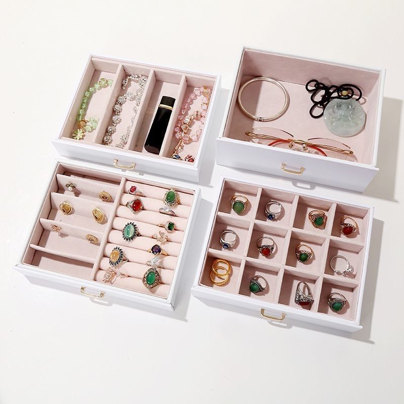 Conjunto de joyas de cuero rosa negro de lujo cuadrado/anillo/auricular/collar/brazalete/caja de exhibición de relojes