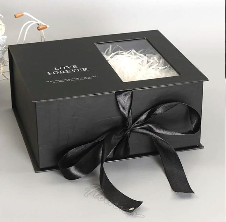 Embalaje de caja de regalo de flores de color personalizado con ventana transparente y cinta ecológica