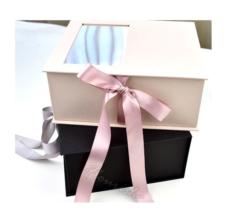 Embalaje de caja de regalo de flores de color personalizado con ventana transparente y cinta ecológica