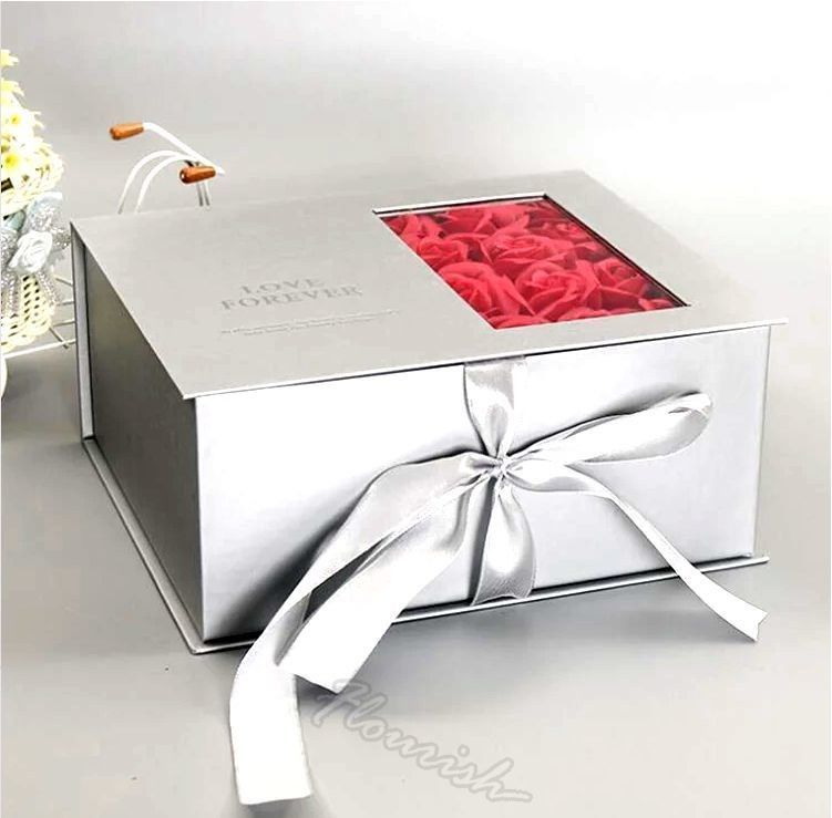 Embalaje de caja de regalo de flores de color personalizado con ventana transparente y cinta ecológica