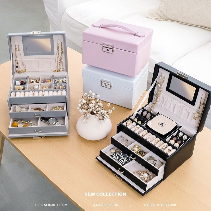 Caja de almacenamiento de joyas de madera de gran capacidad para joyería, pendientes, collares y anillos