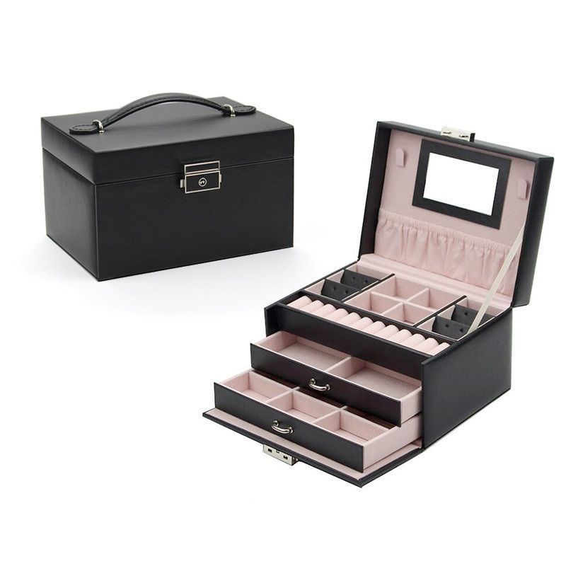 Caja de almacenamiento de joyas de madera de gran capacidad para joyería, pendientes, collares y anillos