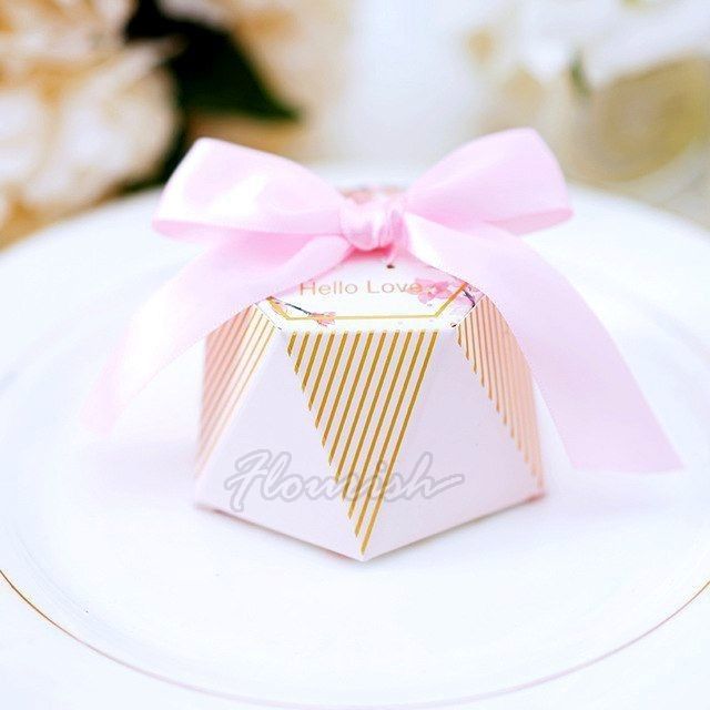 Papel de arte rosa caja de regalo personalizada estampado en caliente Bowknot Tipo cajas de regalo de dulces