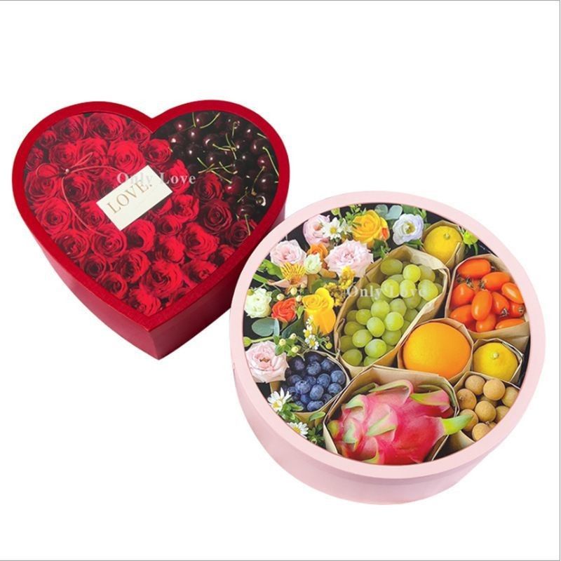 Impresión offset Caja de flores en forma de corazón de cartón Embalaje de papel Caja de regalo para flores