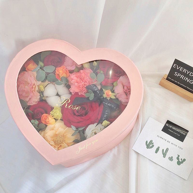 Impresión offset Caja de flores en forma de corazón de cartón Embalaje de papel Caja de regalo para flores