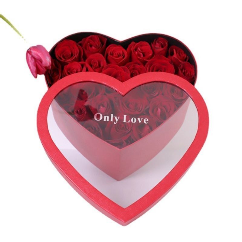 Impresión offset Caja de flores en forma de corazón de cartón Embalaje de papel Caja de regalo para flores