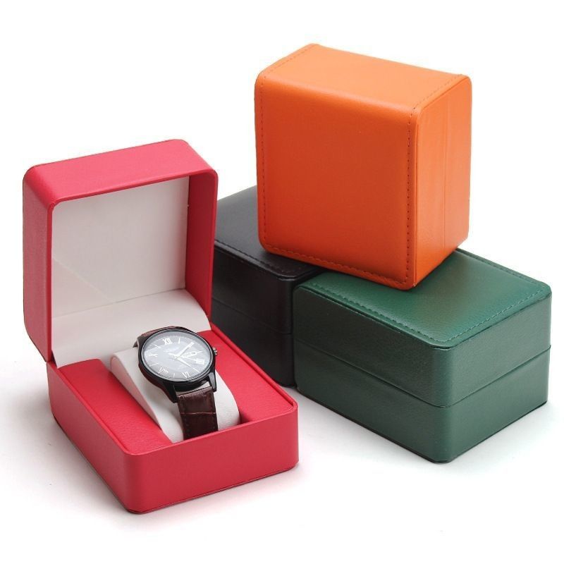 Caja de almacenamiento de joyas de relojes de cuero de PU hecha a mano con logotipo personalizado y interior forrado