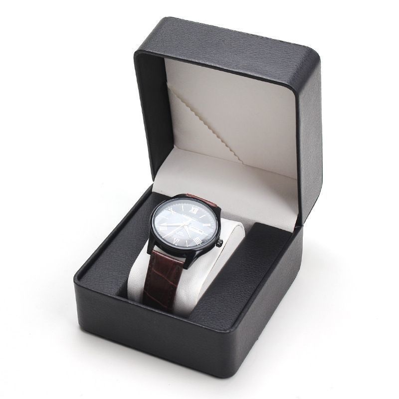 Caja de almacenamiento de joyas de relojes de cuero de PU hecha a mano con logotipo personalizado y interior forrado