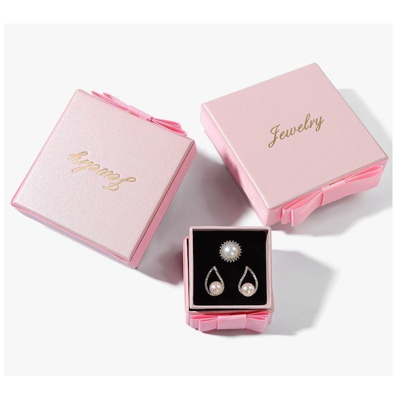 Color rosa caja de regalo de joyas Eco amigable estampado en caliente caja de embalaje de papel de lujo