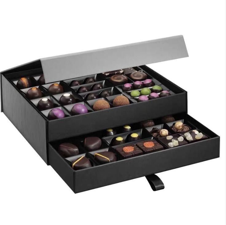 Cajas de regalo personalizadas de papel negro de arte Cajas de embalaje magnético para alimentos y dulces