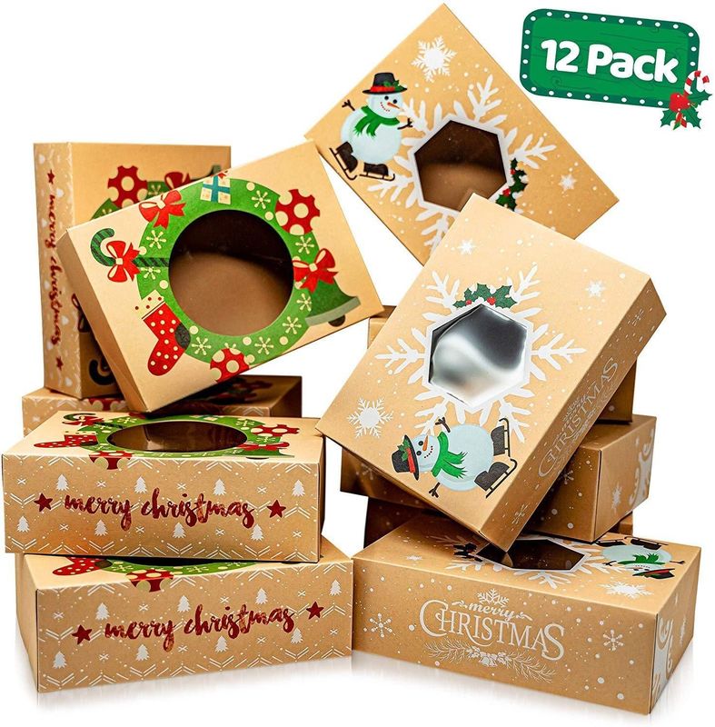 Embalaje de la caja de regalo de Navidad plegable Kraft para pastel de chocolate Panadería de postres Stock de alimentos