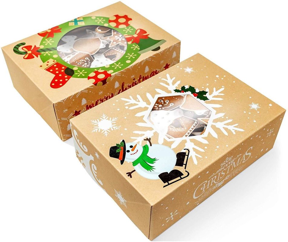Embalaje de la caja de regalo de Navidad plegable Kraft para pastel de chocolate Panadería de postres Stock de alimentos