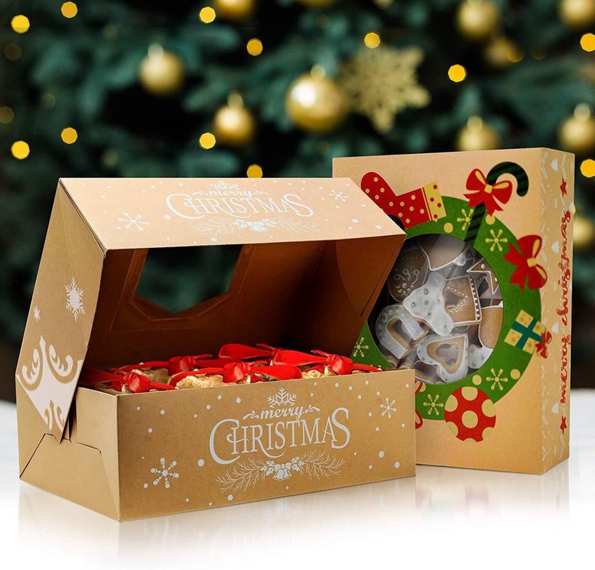 Embalaje de la caja de regalo de Navidad plegable Kraft para pastel de chocolate Panadería de postres Stock de alimentos