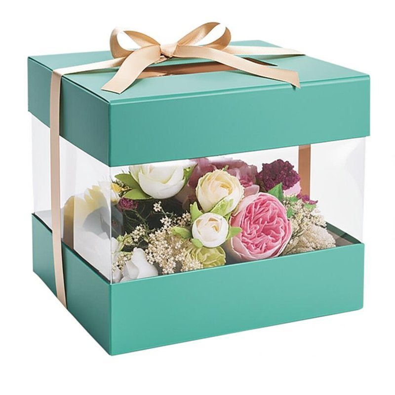 Embalaje de caja de regalo de flores de color personalizado con ventana transparente y cinta ecológica