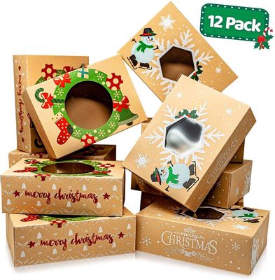 Embalaje de la caja de regalo de Navidad plegable Kraft para pastel de chocolate Panadería de postres Stock de alimentos